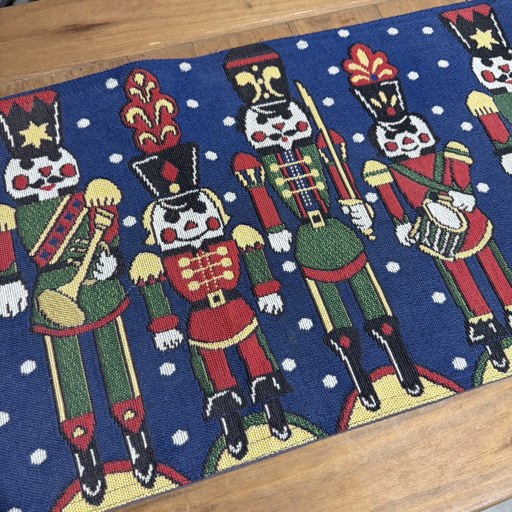 Vintage Christmas Nutcracker Tapestry Table Runner Navy Blue 12x54 Tassels